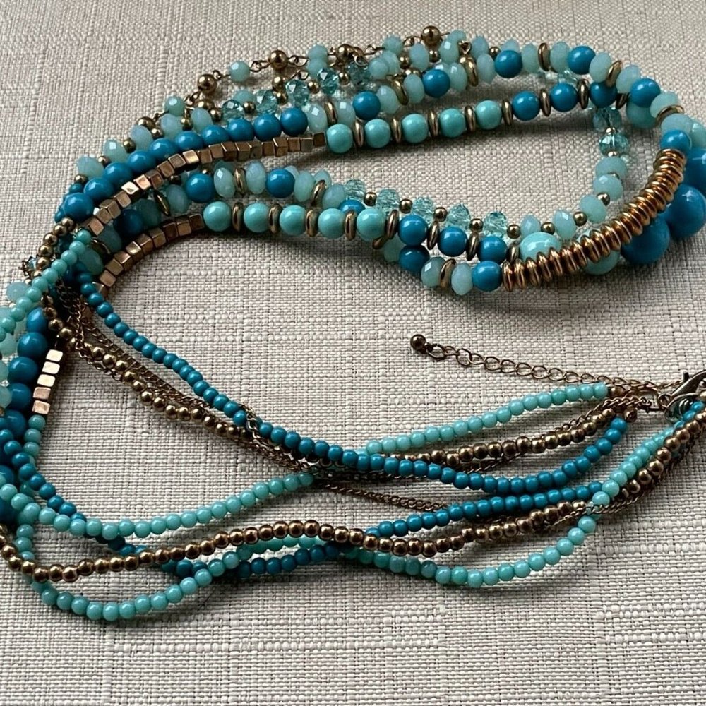 Women Necklace Multi Layer Blue/Gold Tone Statement Long Necklace Fashion Jewelr - Picture 5 of 9